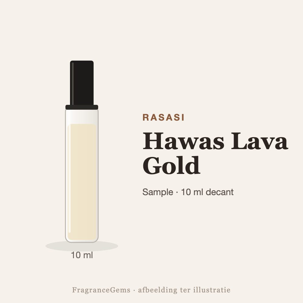 Rasasi Hawas Lava Gold sample – 10 ml decant in glazen sprayflesje