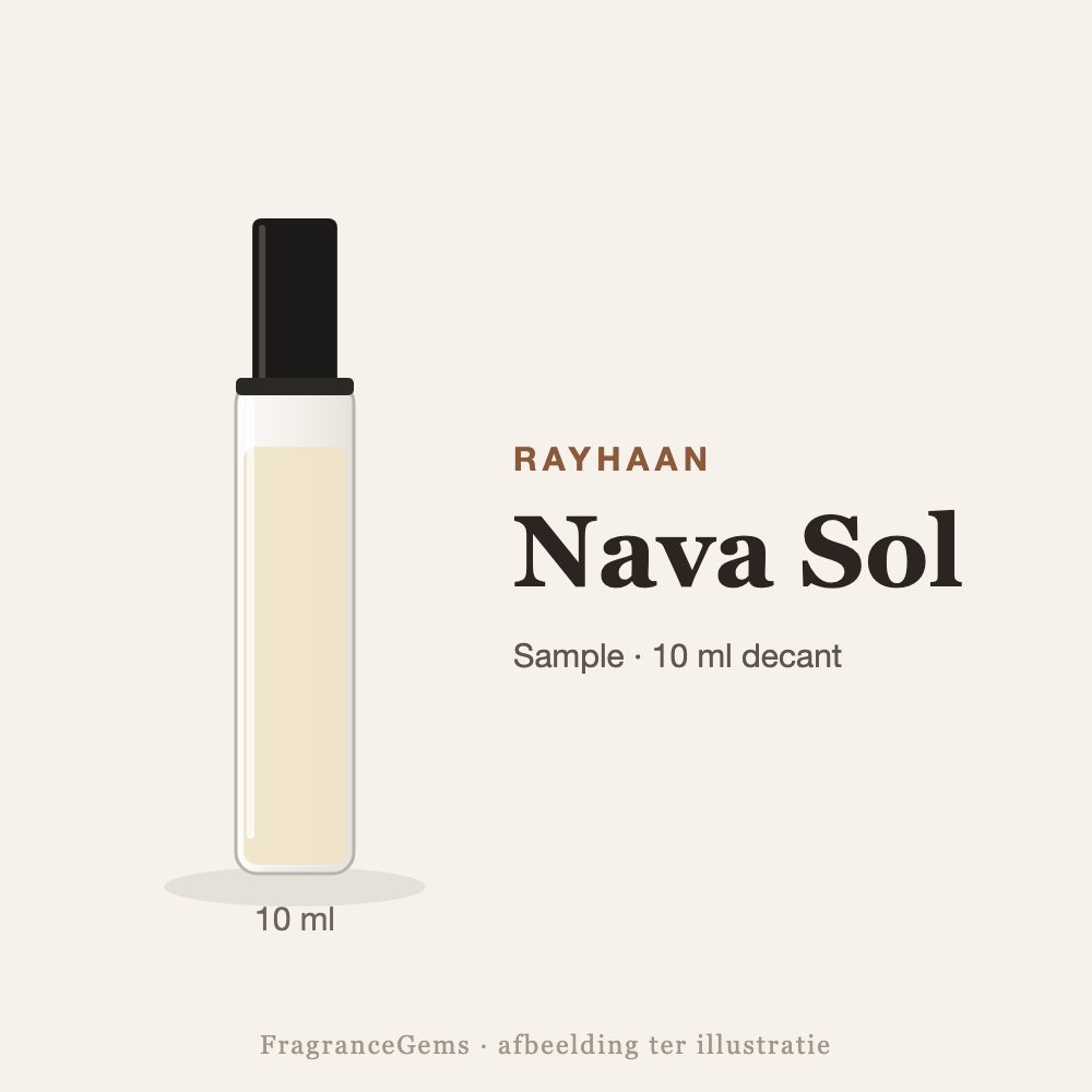Rayhaan Nava Sol sample – 10 ml decant in glazen sprayflesje