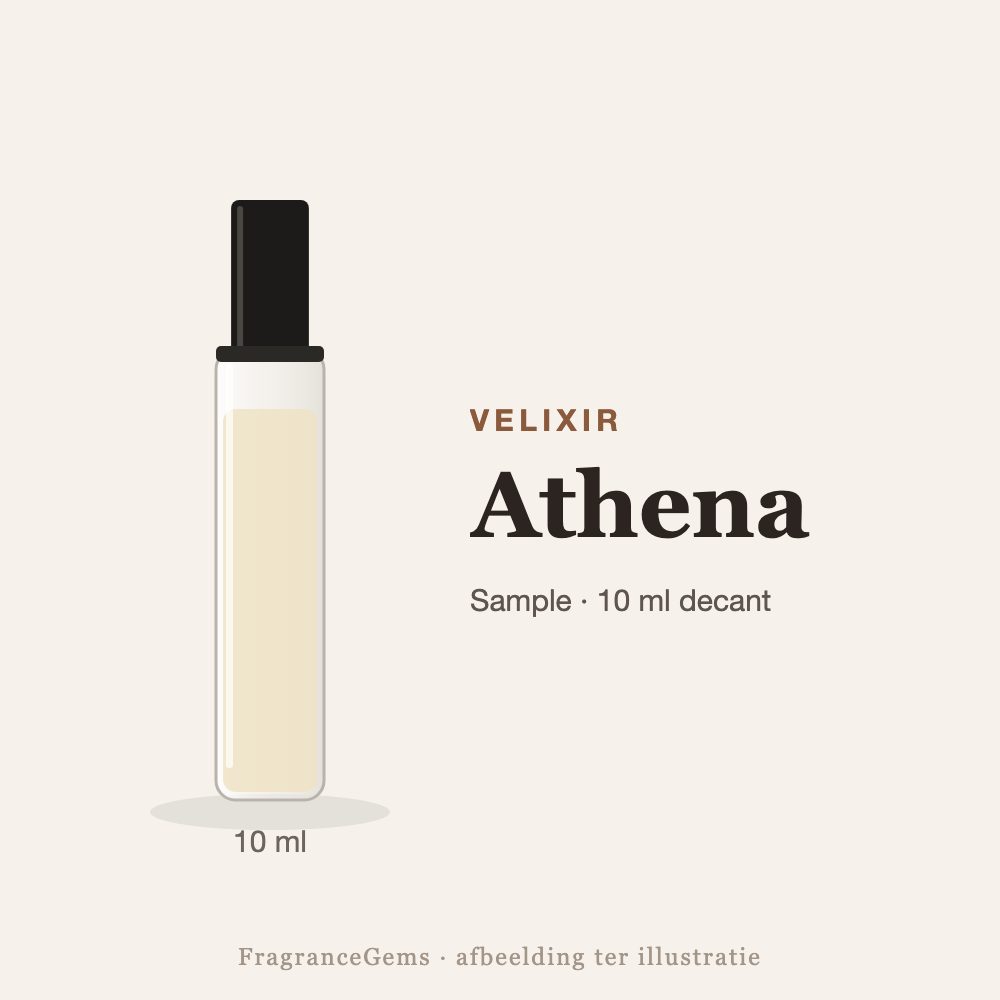 Velixir Athena sample – 10 ml decant in glazen sprayflesje