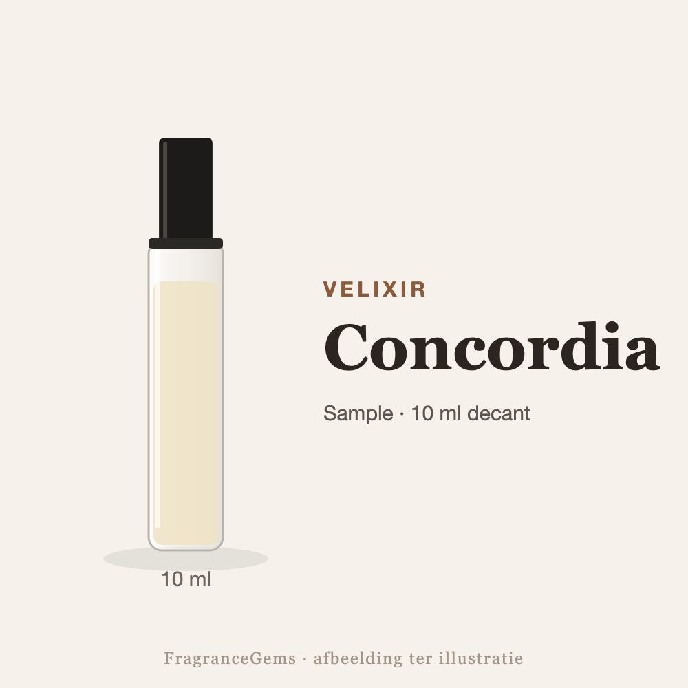 Velixir Concordia sample – 10 ml decant in glazen sprayflesje