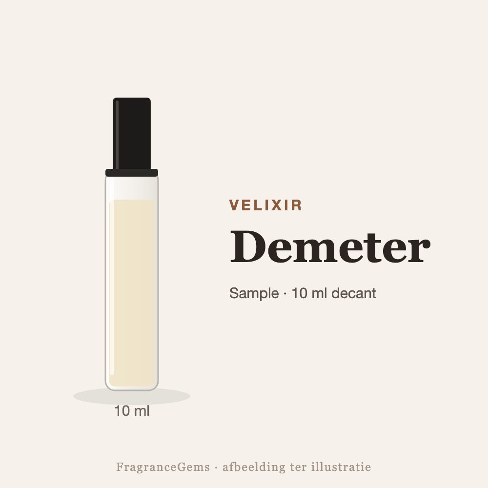 Velixir Demeter sample – 10 ml decant in glazen sprayflesje